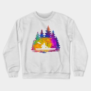 Abstract Silhouette Rainbow Pattern of a Kayaker Crewneck Sweatshirt